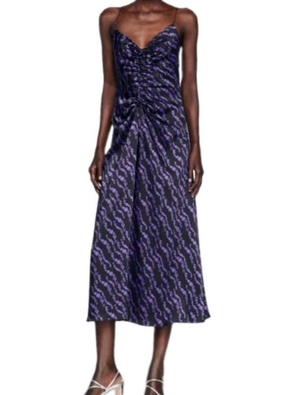 SANDRO Size 4 Thais Open Back Midi Dress In Black Purple Dress